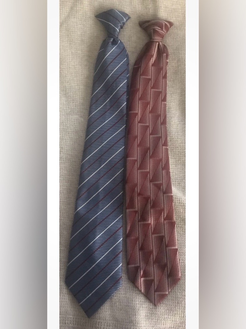 Clip On Ties Blue Stripes & Maroon & Gray Geometric Kids Ties Set Teflon Treated